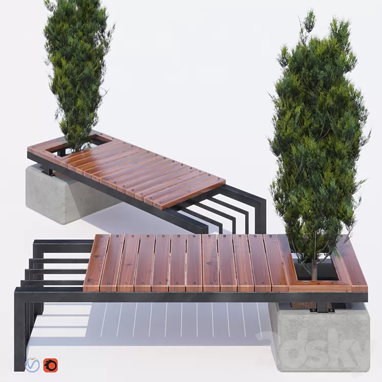 bench and thuja 3D Model