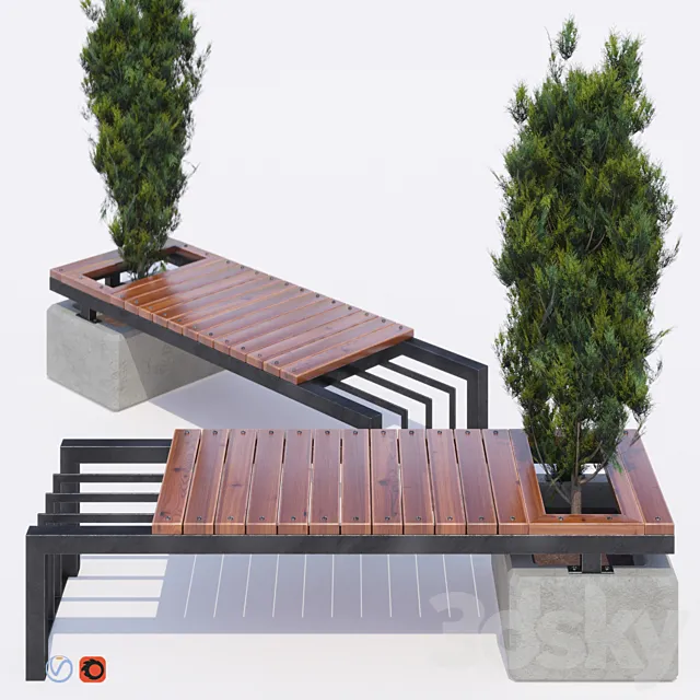 bench and thuja 3DModel