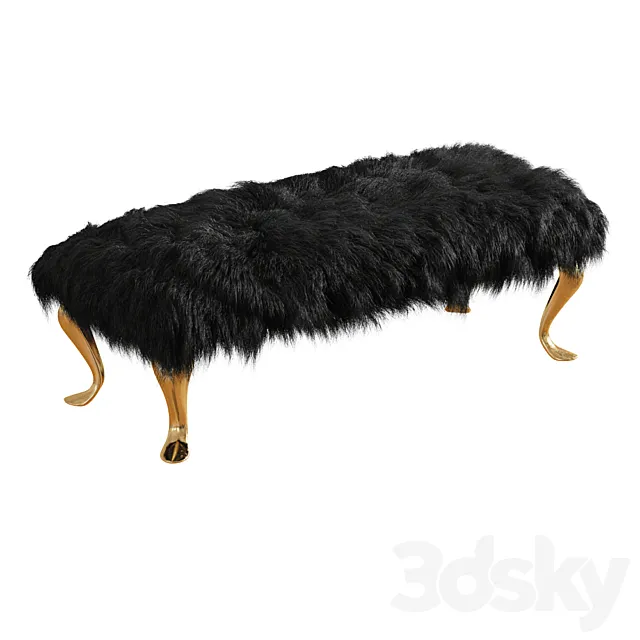 Bench Black Mongolian Lamb Wool 3DModel