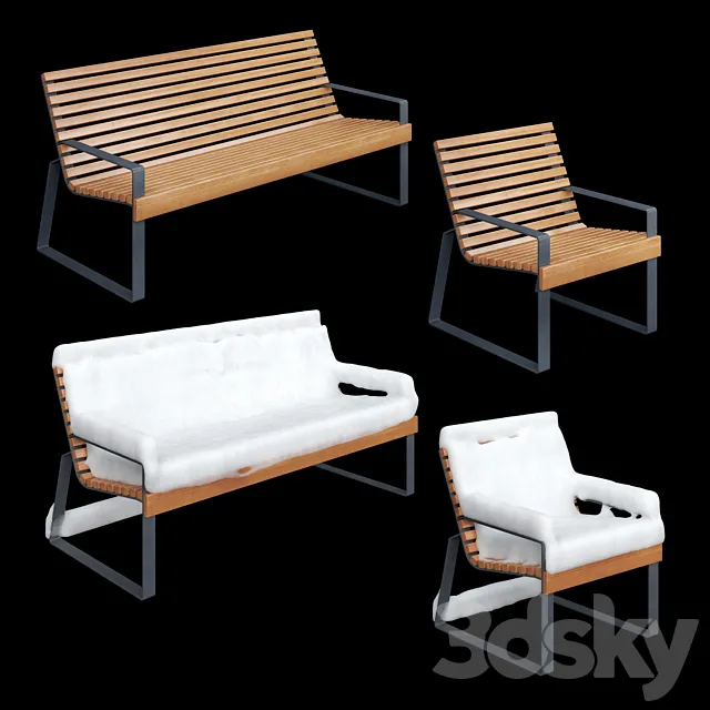 Bench “Gloria” Adanat under the snow 3D Model
