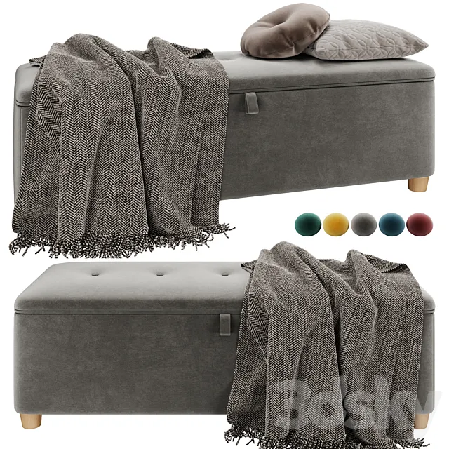 Bench pouf Edin Velvet Coral _ Gray _ Mustard _ Ocean _ Emerald from Divanru 3D Model