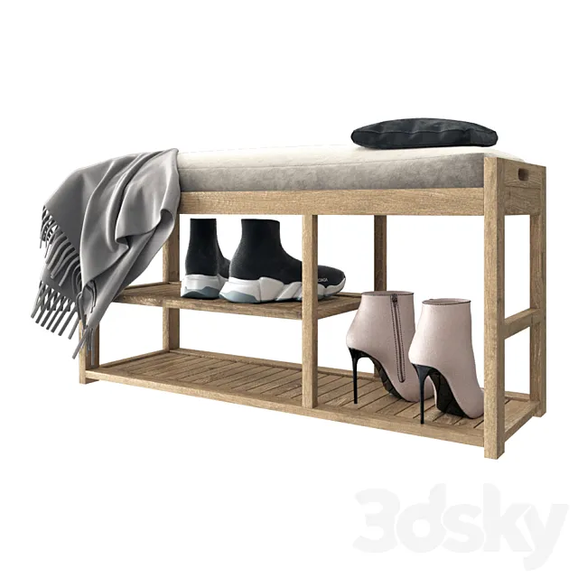 Bench with shelf for shoes 3D Model