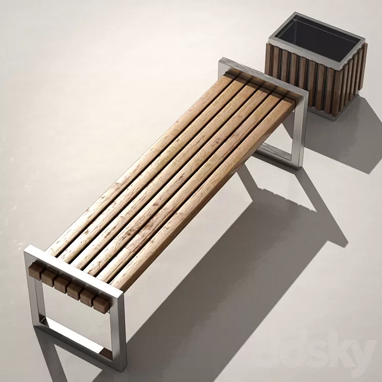 Bench with urn 3D Model