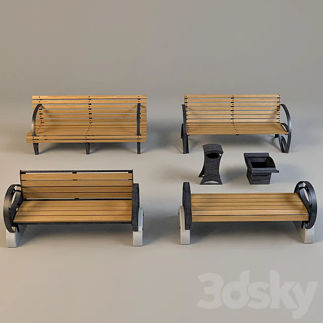 Benches and urns 3DModel