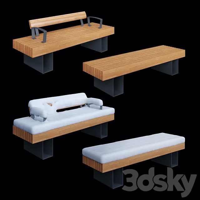 Benches London Adanat under the snow 3D Model