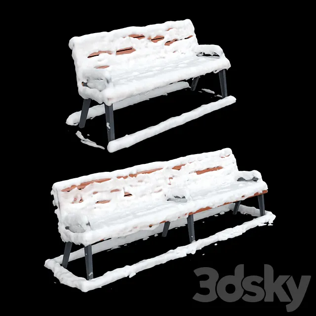 Benches Paris Adanat under the snow 3D Model