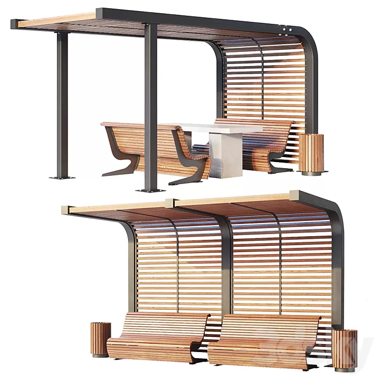 Benches pergola urn 3D Model