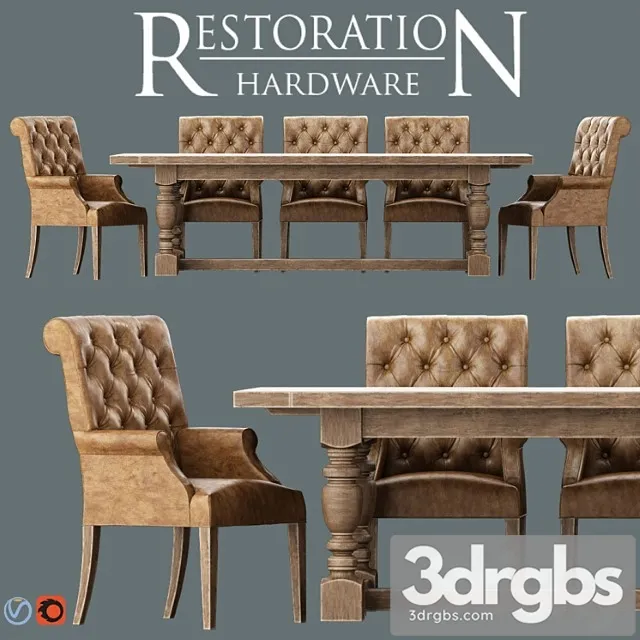 Bennett Roll Back Armchair 1930s French Farmhouse Rectangular Dining Table 1 3D Model Free