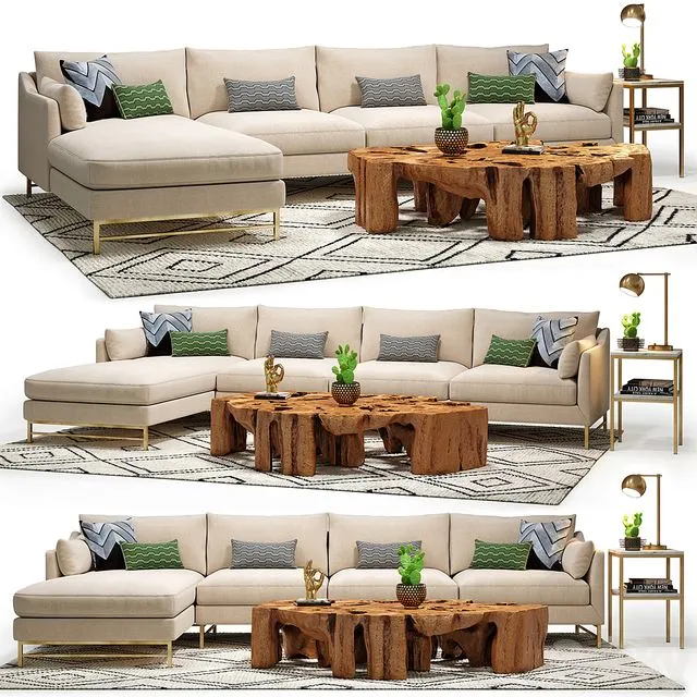 Benson Sectional & Meteor Coffee Table Set 3D Model