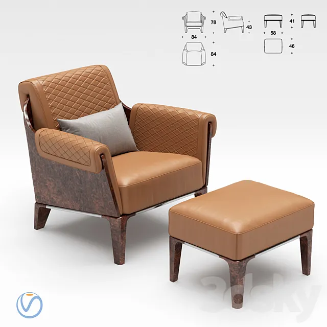 Bentley Home Sherwood ottoman with Armchair 3D Model