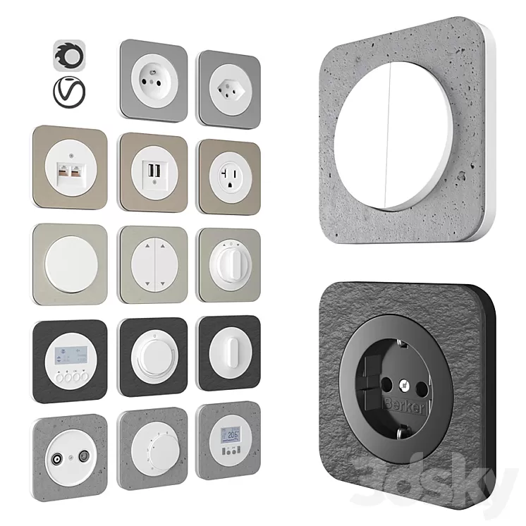 Berker R1 Sanded concrete aluminum and slate 3D Model