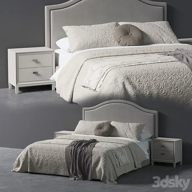 Beverly Queen Headboard Bed 3D Model