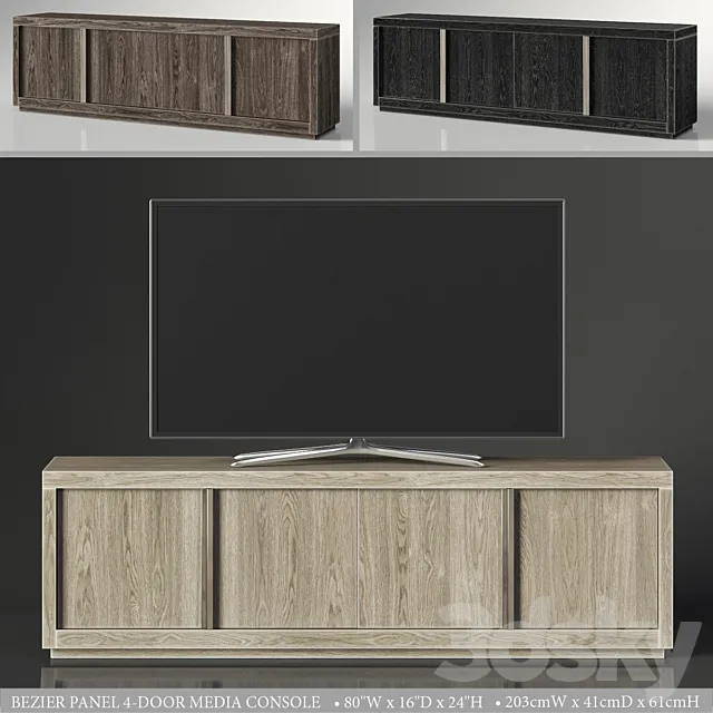 BEZIER PANEL 4-DOOR MEDIA CONSOLE 3D Model