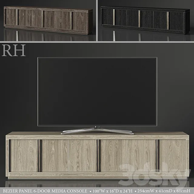 BEZIER PANEL 6-DOOR MEDIA CONSOLE 3D Model