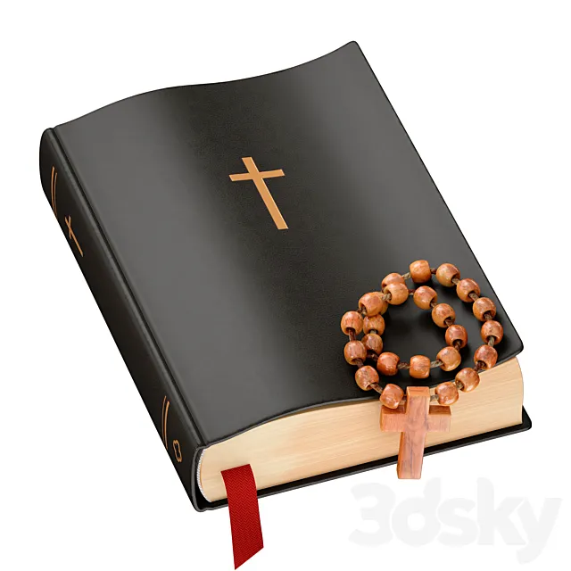 Bible Book Cross with rosary 3D Model