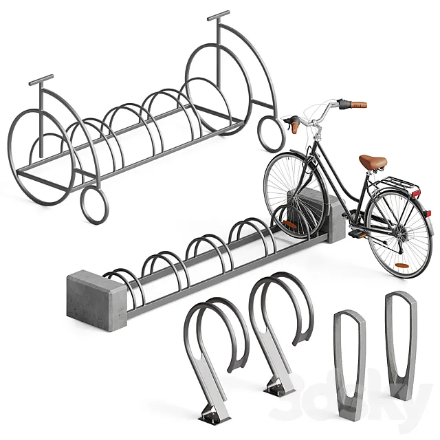 Bicycle parking set 3D Model
