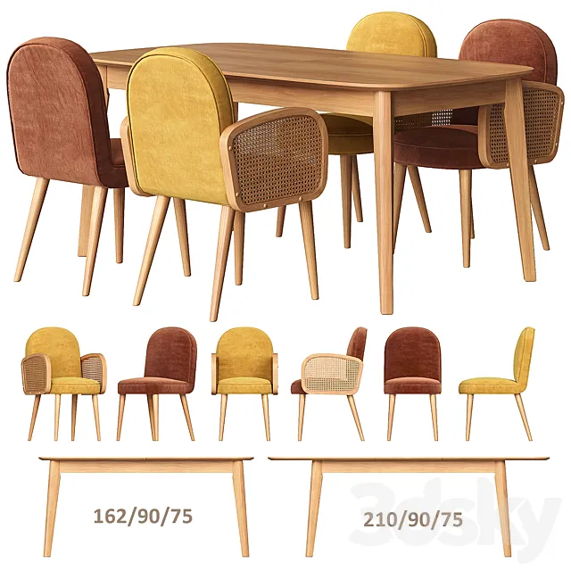 Biface Buisseau La Redoute Table and Chairs 3D Model