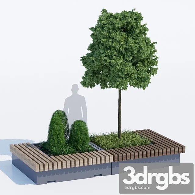 Big Green Benches Tree 3D Model Free