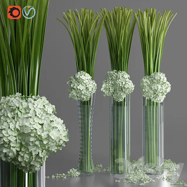Big Hydrangea Leaf Vases Decorative Set 3D Model