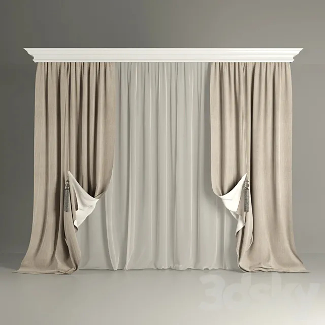 Bilateral with tulle curtains 3D Model