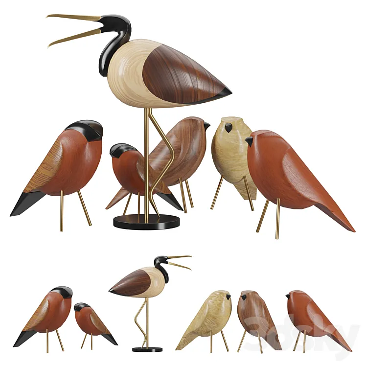 Bird sculpture set 3D Model Free