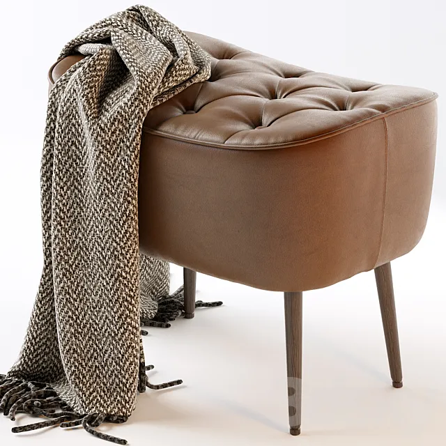 BIRDROCK HOME Tufted Curve Leather Ottoman 3DModel