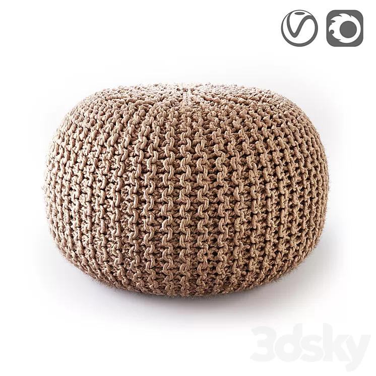 BISHO wicker pouf round 3D Model