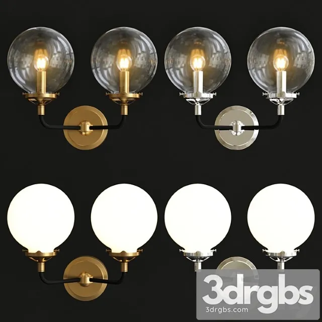 Bistro globe clear glass double sconce brass 3D Model Free