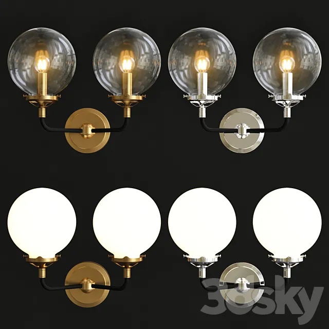 Bistro Globe Clear Glass Double Sconce Brass 3D Model