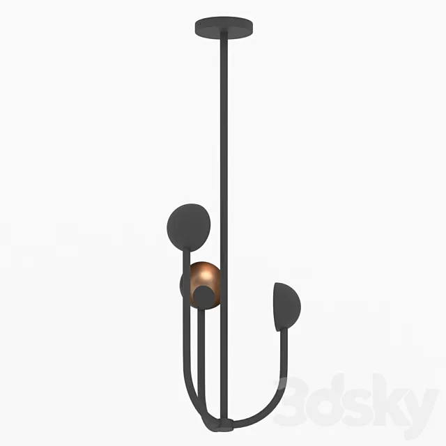 Black _ Gold Leaf Chandelier 02 3DModel