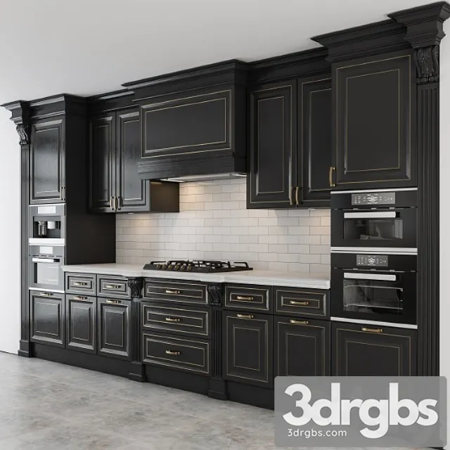 Black And Gold Lux Kitchen 3D Model Free