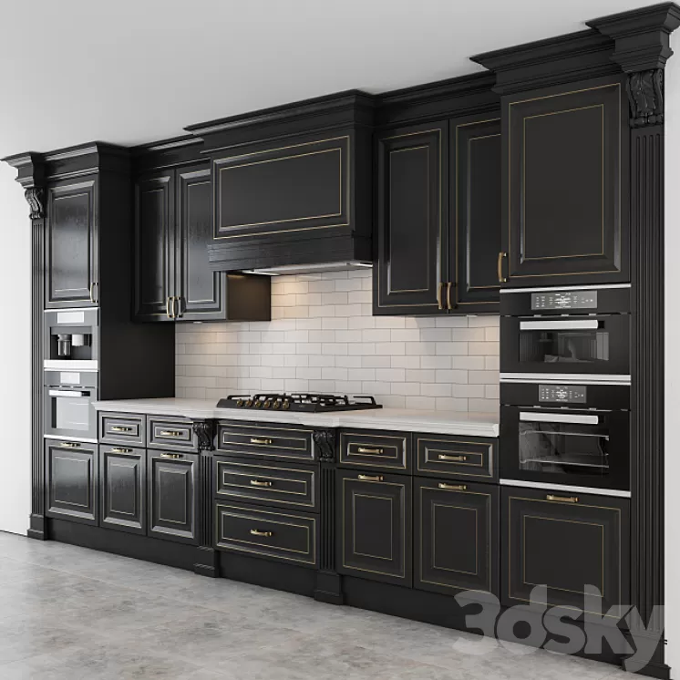 Black and Gold Lux Kitchen 3D Model