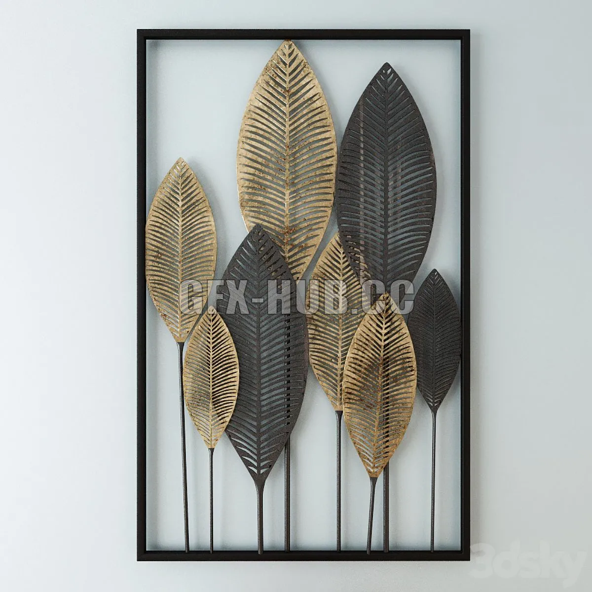 Black and Gold Metal Feather Wall Art 3D Model