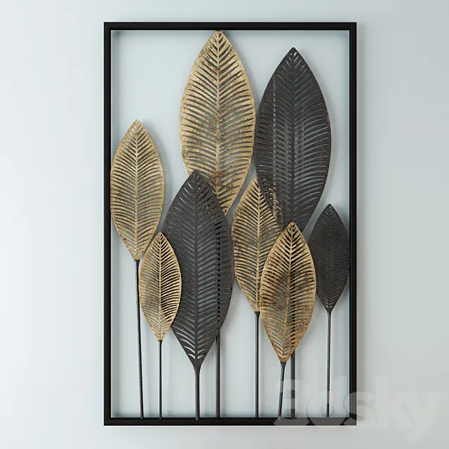 Black and Gold Metal Feather Wall Art 53x84 3D Model