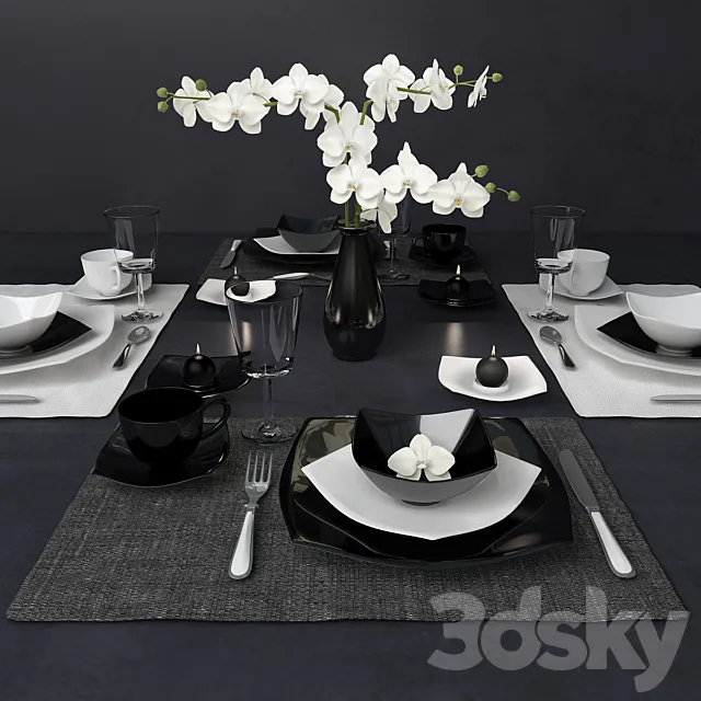 Black and white crockery 3DModel