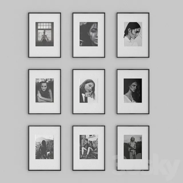 Black and white photos in frames 3D Model