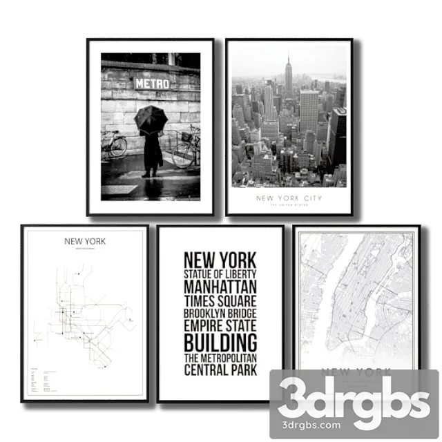 Black and white posters about the city of new york. 3D Model Free