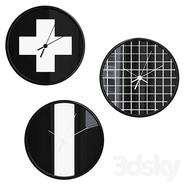 Black and white wall clock 3DModel