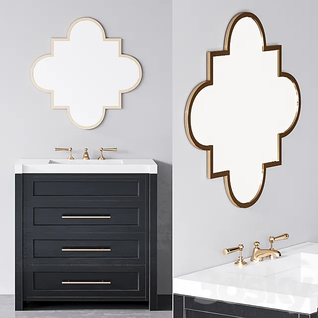 Black Brass Single Sink Vanity washbasin cabinet 3D Model