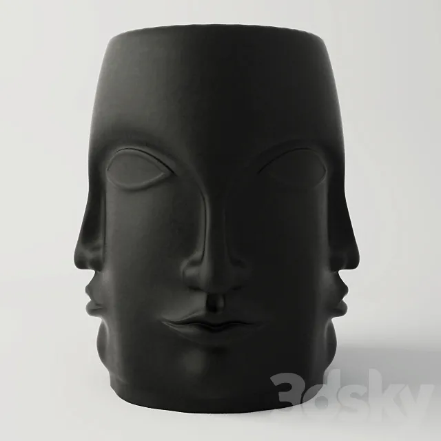 Black Carved Faces Garden Stool 3D Model