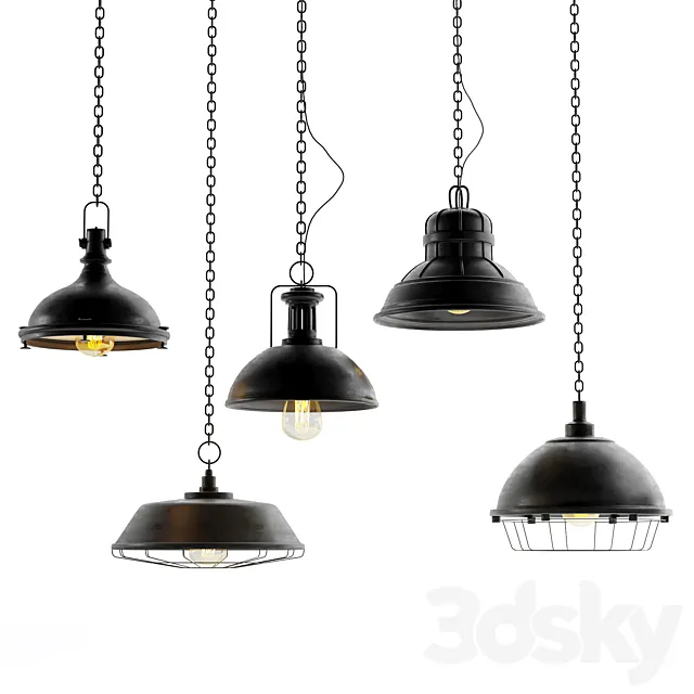 Black Cast Industrial Chandeliers 3D Model