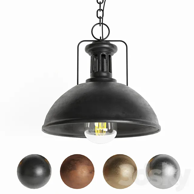Black Cast Industrial Pendant Lamp 03 3D Model