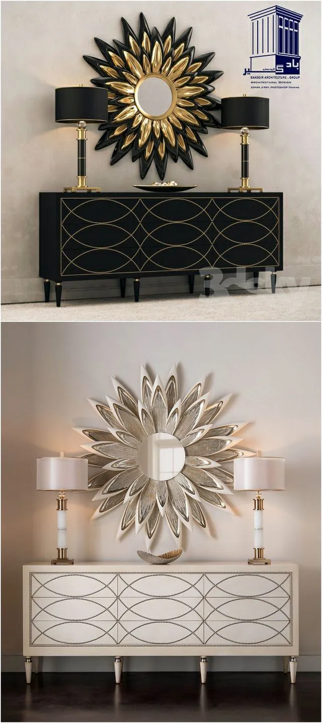 Black Console with lamps and a mirror 3D Model