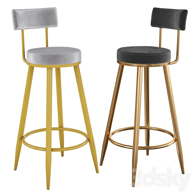 Black Counter Height Bar Stool Velvet Upholstery Counter Stool Footrest 3D Model Free