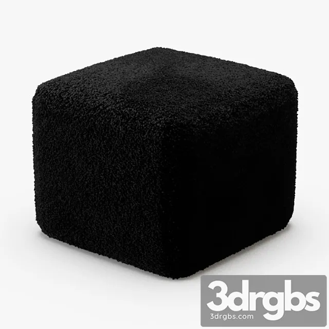 Black curly sheepskin square pouf 2 3D Model Free