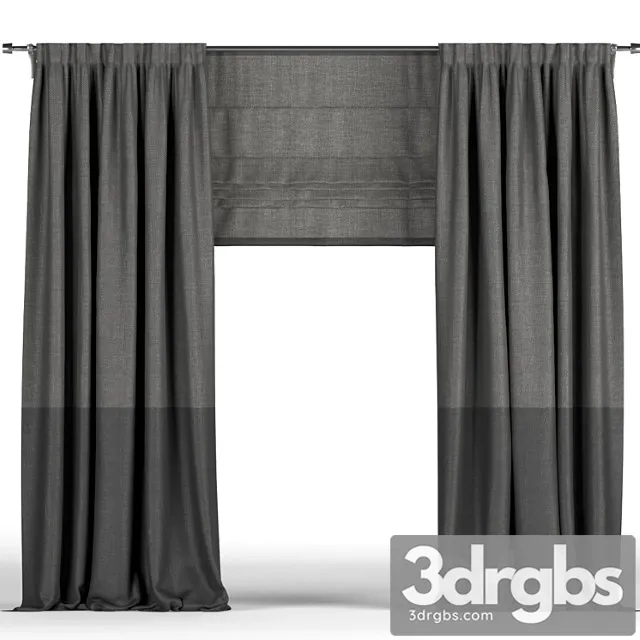 Black curtains in two shades + black roman blinds. 3D Model Free
