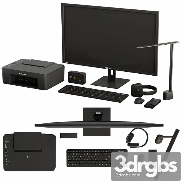 Black Desktop Accessory Set 01 3D Model Free