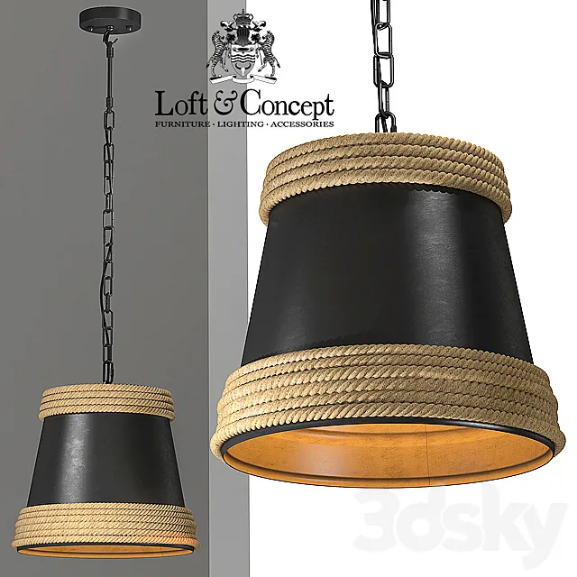 Black & Hemp Pendant Lamp Suspension 3D Model