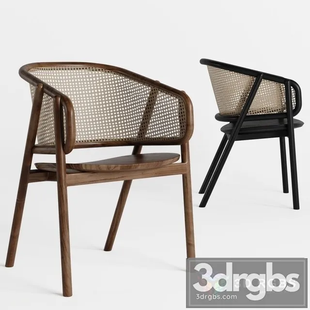 Black Japandi Rattan Dining Chair Curved Back Dining Chair 3D Model Free