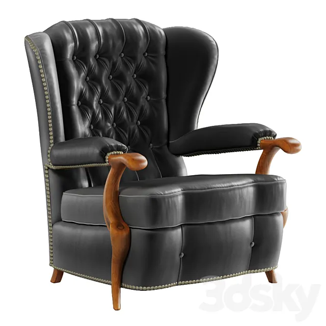 Black Leather Chesterfield Club Chair 3DModel